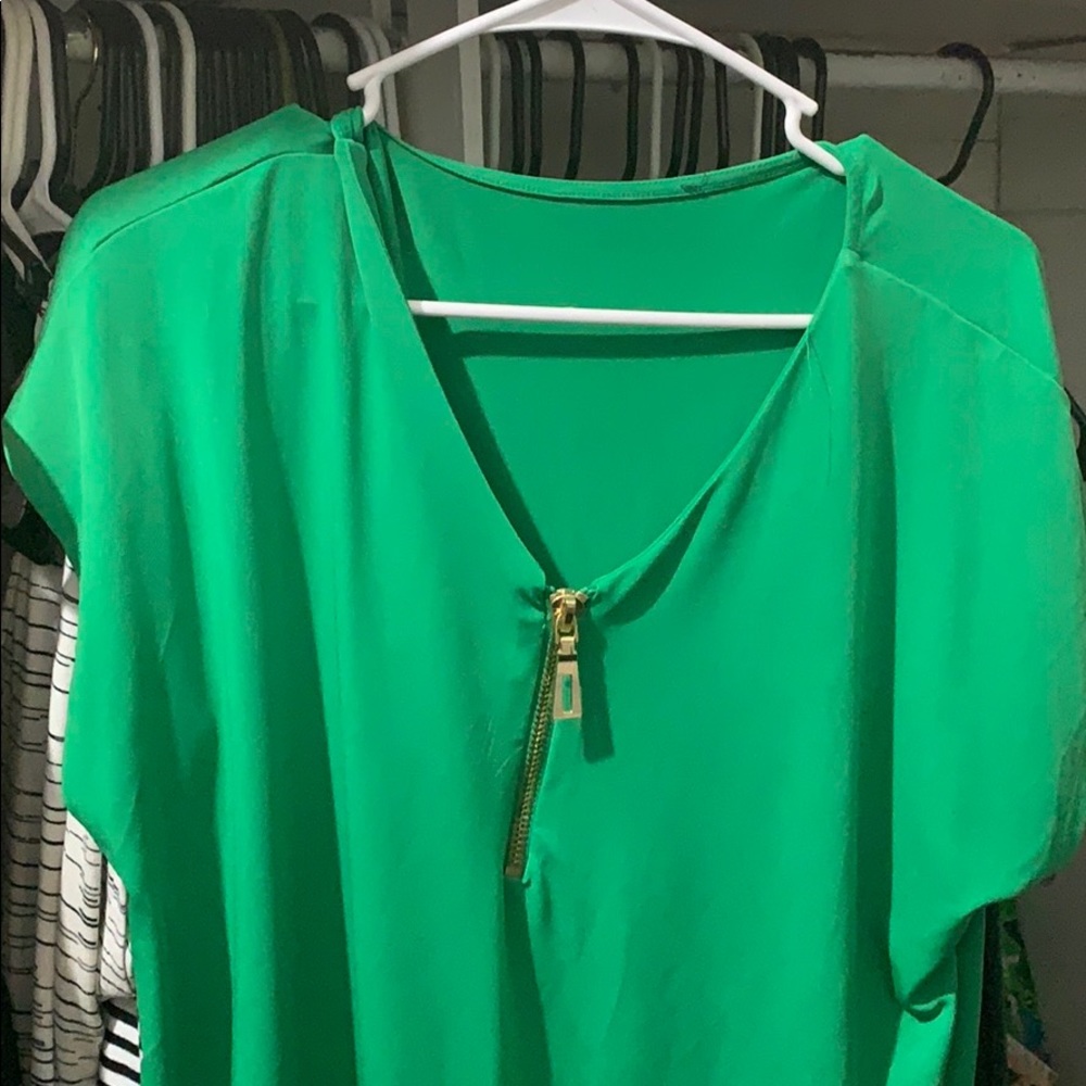 Green high low zippered shirt